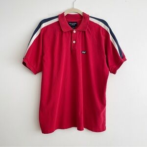 Y2K Abercrombie and Fitch Rugby Polo Shirt Henley Striped Sleeves Preppy Large